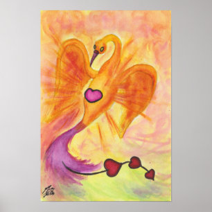 Aquarellkunst Phoenixherzen Liebe Symbol Freiheit Poster