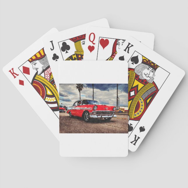 Aquarellkunst von 1956 Chevrolet Bel Air Spielkarten (Rückseite)