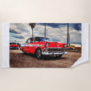 Aquarellkunst von 1956 Chevrolet Bel Air Strandtuch