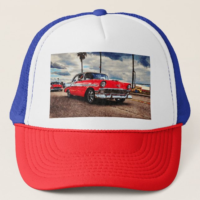 Aquarellkunst von 1956 Chevrolet Bel Air Truckerkappe (Vorderseite)