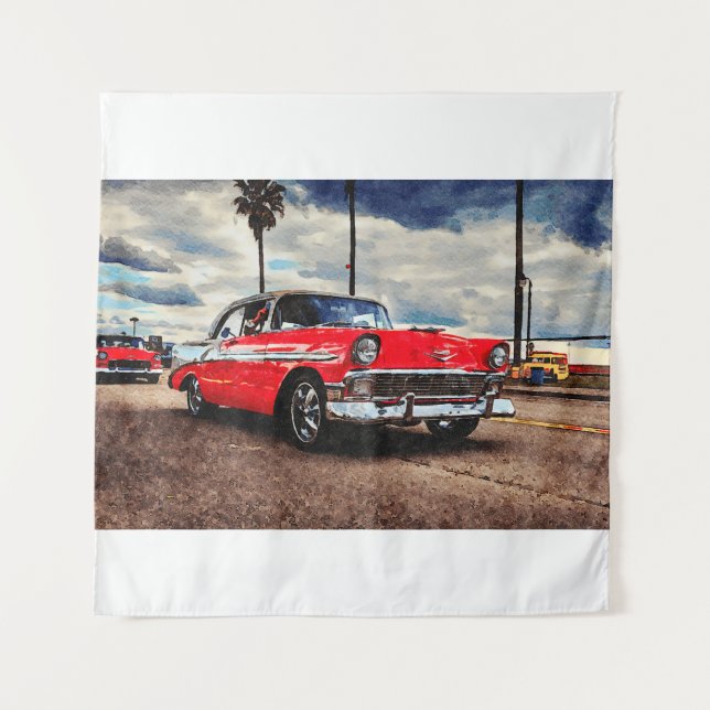 Aquarellkunst von 1956 Chevrolet Bel Air Wandteppich (Vorderseite)