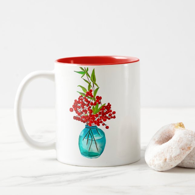 Aquarellkunst Zweifarbige Tasse (Mit Donut)