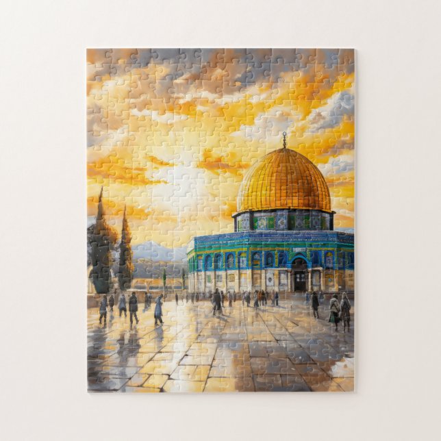 Aquarellkuppel Rock Aqsa Moschee Jerusalem (Vertikal)