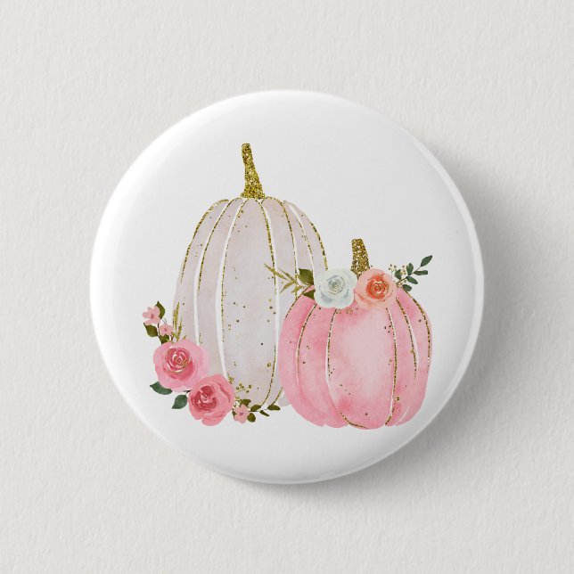 Aquarellkürbis Pastell Pink Rose Button (Vorderseite)