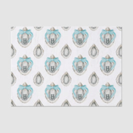 Aquarellküstenaustern Blue Bow Monogram Seidenpapier