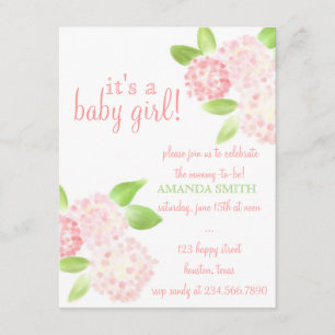 Aquarellladen rosa Hydrangea-Babyparty ein Einladung