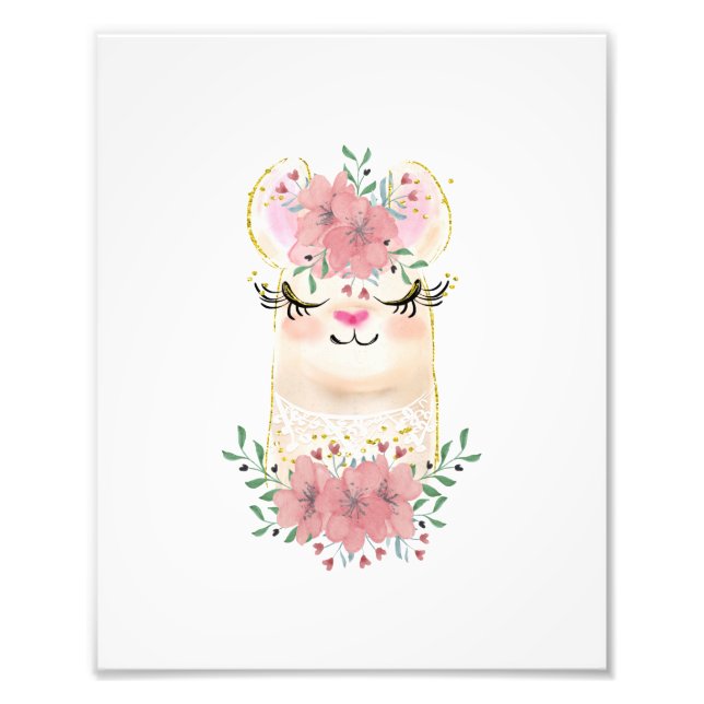 Aquarelllama mit Florals Foto Print (Vorne)