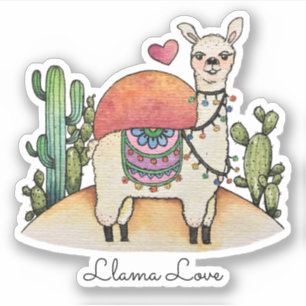 Aquarelllama mit Kakteen  Aufkleber