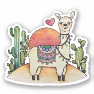 Aquarelllama mit Kakteen Aufkleber