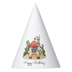 Aquarelllama mit Kakteen Partyhütchen
