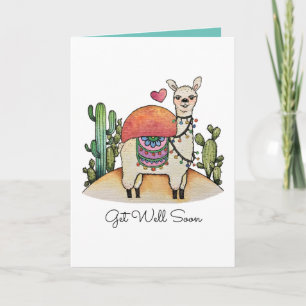 Aquarelllama mit Kaktus Karte