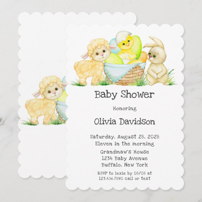 Aquarelllamm Chic und Bunny Baby Dusche Einladung (Vorne/Hinten)