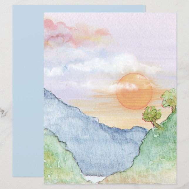 Aquarelllandschaft 8.5X11 Scrapbook Papier (Vorne/Hinten)