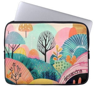 Aquarelllandschaft Abstrakt farbig mit Namen Laptopschutzhülle