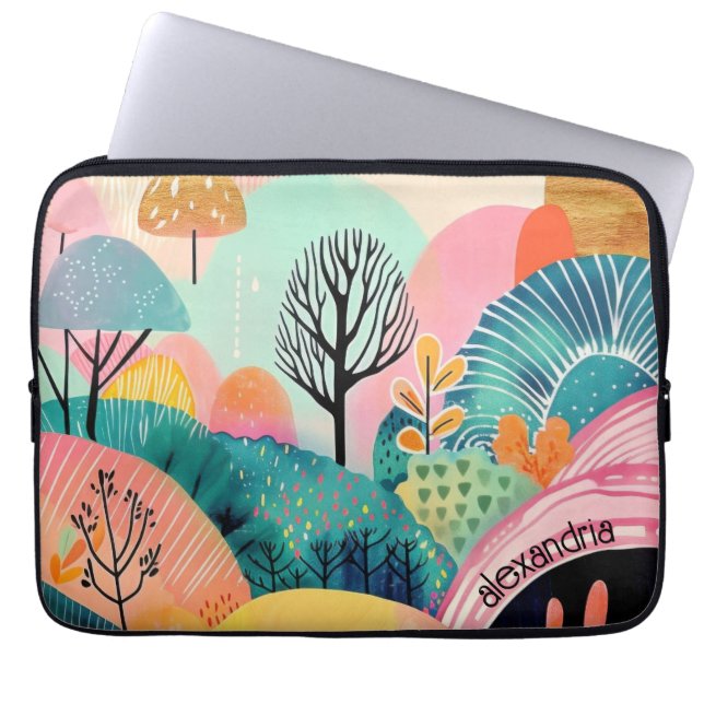 Aquarelllandschaft Abstrakt farbig mit Namen Laptopschutzhülle (Vorderseite)