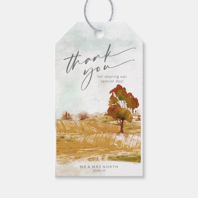 Aquarelllandschaft Danke Autumn Gold ID786 Geschenkanhänger (Vorderseite)