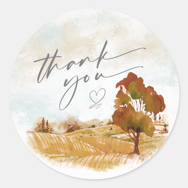Aquarelllandschaft Danke Autumn Gold ID786 Runder Aufkleber (Vorderseite)