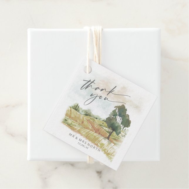 Aquarelllandschaft Danke Sage Green ID786 Geschenkanhänger (Beispiel)