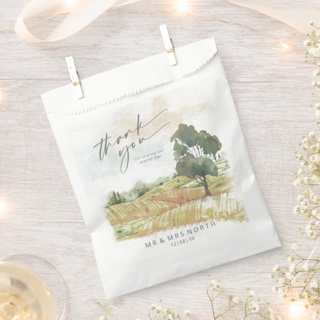 Aquarelllandschaft Danke Sage Green ID786 Geschenktütchen (Ausgeschnitten)