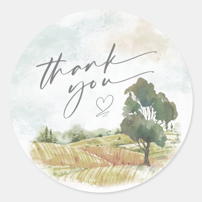 Aquarelllandschaft Danke Sage Green ID786 Runder Aufkleber (Vorderseite)
