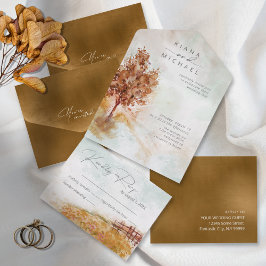 Aquarelllandschaft Hochzeit Alle Herbst Gold ID786 All In One Einladung