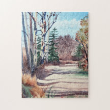 Aquarelllandschaft in Herbstfarben Spaziergang im