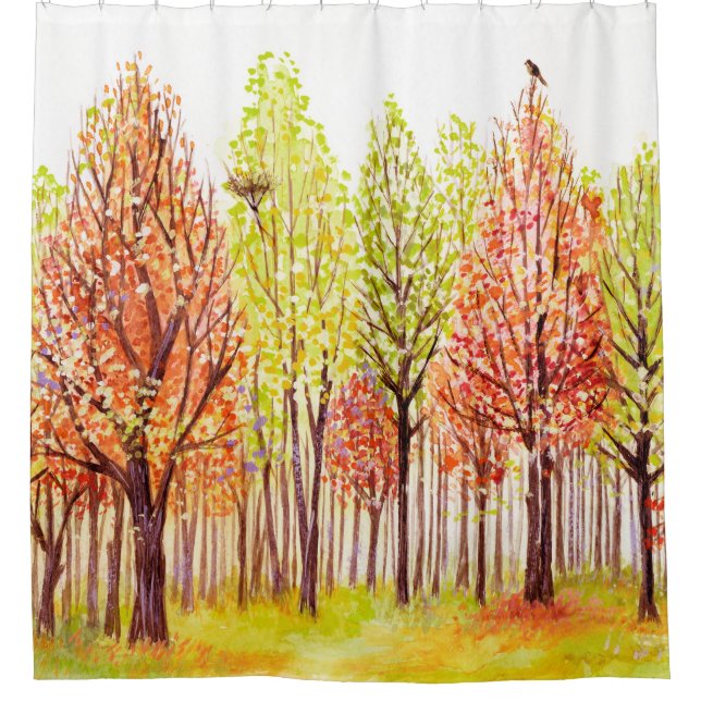 Aquarelllandschaft mit Herbstbäumen Duschvorhang (Vorderseite)