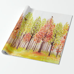 Aquarelllandschaft mit Herbstbäumen Geschenkpapier