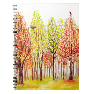 Aquarelllandschaft mit Herbstbäumen Notizblock