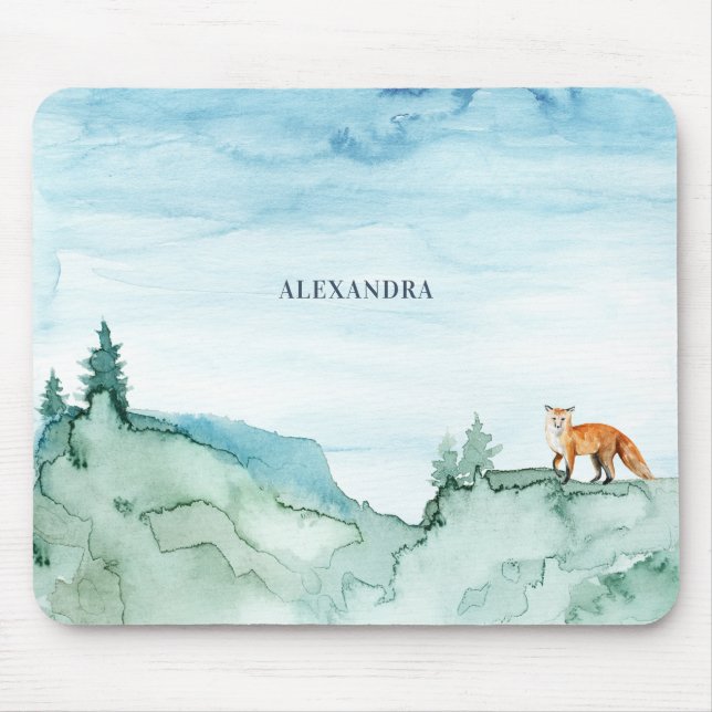 Aquarelllandschaft Niedlicher Fox-Wald Mousepad (Vorne)