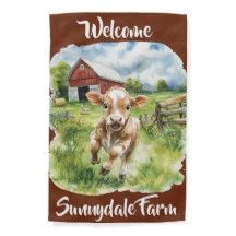 Aquarelllandschaft, Roter Stall, glücklicher Kalb 