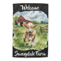 Aquarelllandschaft, Roter Stall, glücklicher Kalb 
