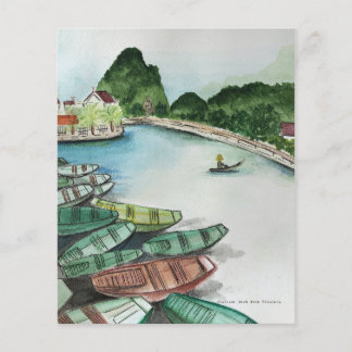 Aquarelllandschaft, Vietnam, Tam Coc Poster Flyer