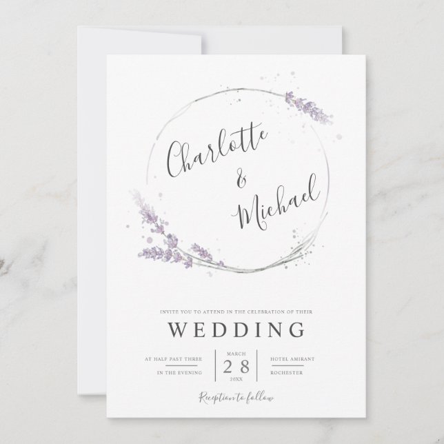 Aquarelllavender-Blume feiern Hochzeit Einladung (Vorderseite)