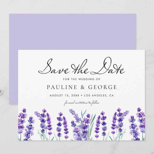 Aquarelllavender Blume Floral Bouquet Save The Date (Vorne/Hinten)