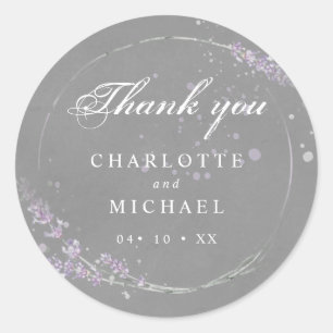 Aquarelllavender Blume Graue Hochzeit danke Runder Aufkleber