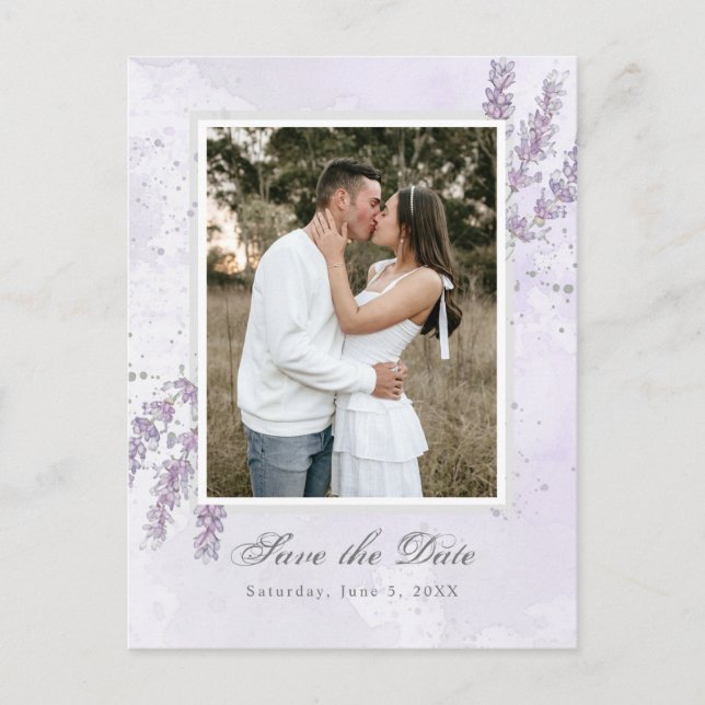 Aquarelllavender Blume Hochzeit speichern das Datu Postkarte (Vorderseite)