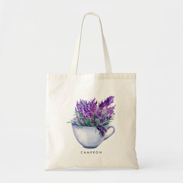 Aquarelllavender-Blume Teacup Personalisiert Tragetasche (Vorne)