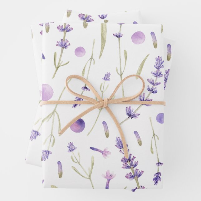 Aquarelllavender-Blume und -Blätter Geschenkpapier Set (Beispiel)