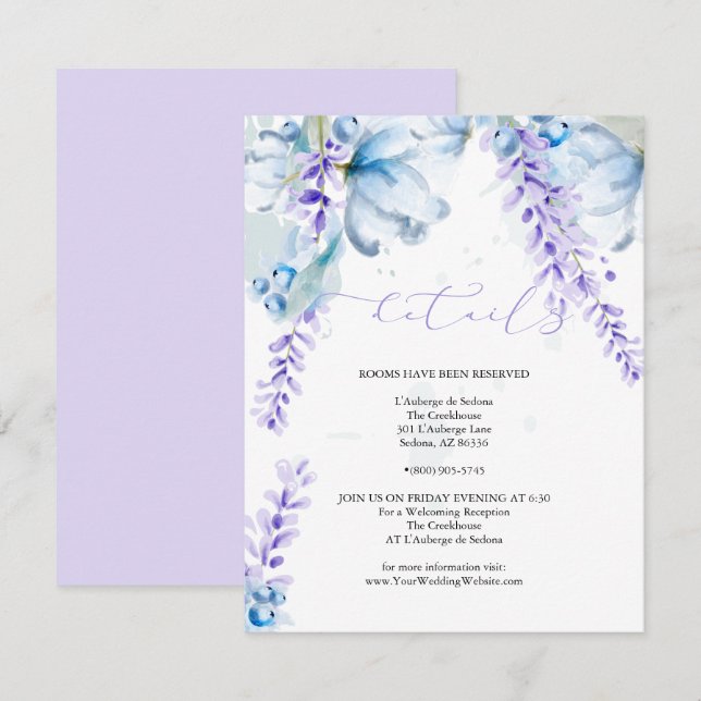 Aquarelllavender Dusty Blue Wildblumen Einladung (Vorne/Hinten)