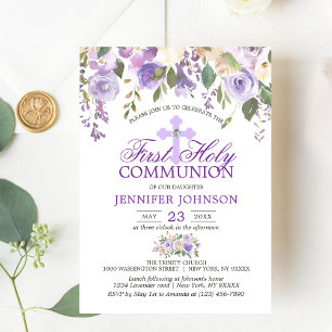 Aquarelllavender Erste Heilige Kommune Einladung