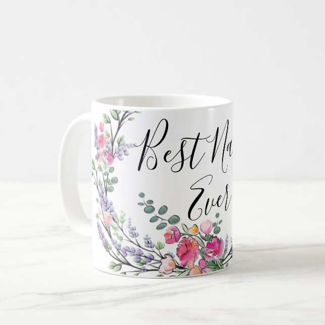 Aquarelllavender eucalyptus Pink Wilde Rose Nana Kaffeetasse (Vorderseite Links)