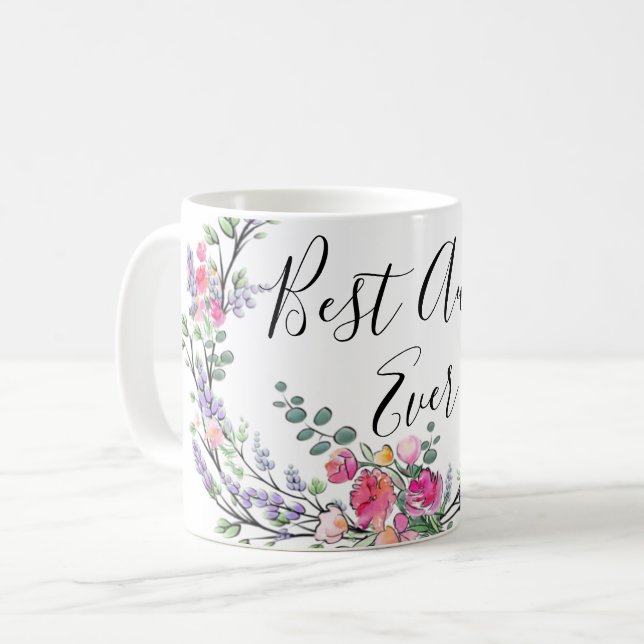 Aquarelllavender eucalyptus Pink Wilde Rose Tante Kaffeetasse (Vorderseite Links)