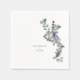 Aquarelllavender & Eukalyptus-Namen Hochzeit Serviette