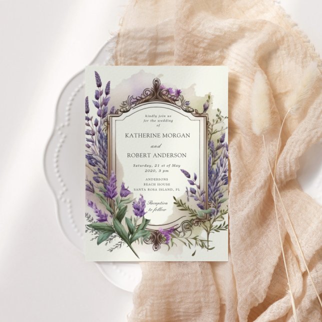 Aquarelllavender Floral Regal Gold Hochzeit Einladung (Von Creator hochgeladen)