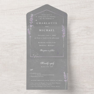 Aquarelllavender grau uAwg Hochzeit All In One Einladung