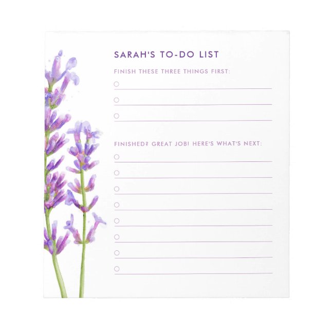 Aquarelllavender Große Drei zu erledigen Notizblock (Vorderseite)