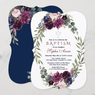Aquarelllavender Navy Marsala Floral Taufe Einladung