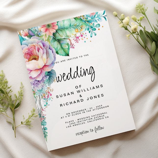 Aquarelllavender Pink Minze Korallen Blütenhochzei Einladung (Watercolor lavender pink mint coral floral wedding)