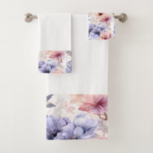 Aquarelllavender Pink Pastellfarben Blume Frühling Badhandtuch Set
